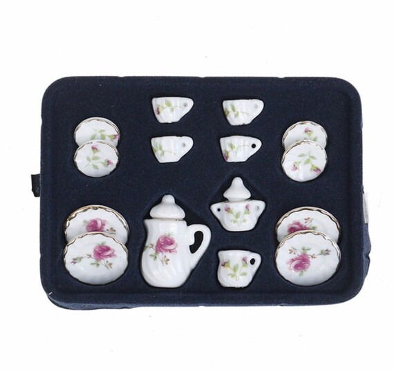 Mini Tea Set Toy Dollhouse Tea Set Tea Pot Cups Plates Miniature Furniture  Doll House Kit (Random)