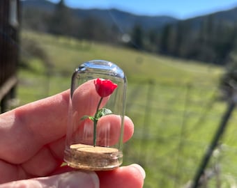 Dollhouse Miniature Glass Dome with Rose