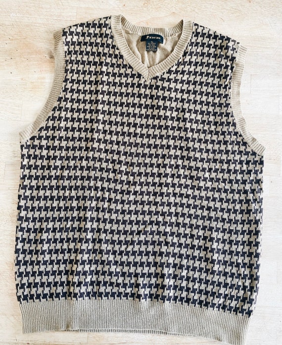 90s vintage FINK houndstooth sweater vest. Black a