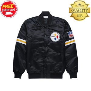 Pittsburgh Steelers Black NFL Varsity Jacket – Satin Bomber Coat, Vintage Football Sportswear, Retro Unisex Fan Outfit