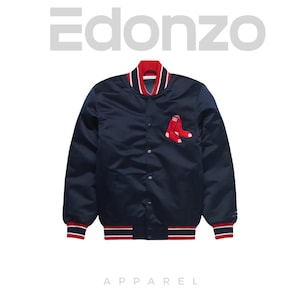 Boston Red Sox Satin Varsity Jacket – Navy Blue 90s MLB Letterman Bomber – Vintage Unisex Baseball Fan Jacket