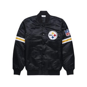 Pittsburgh Steelers Black Satin Jacket – NFL Varsity Bomber Jacket, Vintage Football Letterman Jacket, Retro Sportswear, Unisex Fan Jacket