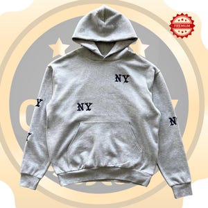 New York Old English Embroidered Hoodie – MLB Baseball Sweatshirt, Retro Pullover Streetwear, Oversized Unisex Team Apparel