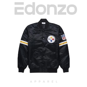 Pittsburgh Steelers NFL Black Satin Varsity Jacket – Bomber Style, Classic Letterman Look, Game Day Fan Wear, Unisex Outerwear