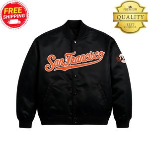 San Francisco Giants Satin Varsity Jacket – 80s Style MLB Letterman Bomber, Retro Baseball Fan Coat, Unisex Full-Snap Outerwear