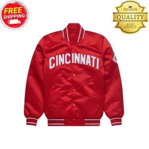 Cincinnati Reds Satin Jacket – Red MLB Baseball Varsity Bomber, Vintage Letterman Style Coat, 90s Retro Sportswear, Unisex Fan Gear