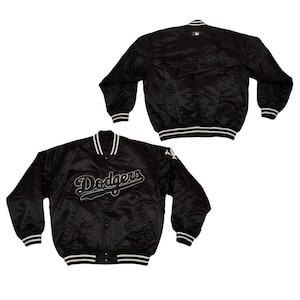 LA Dodgers Black Satin Varsity Jacket – Vintage MLB Bomber, Retro Baseball Letterman Coat, Unisex Fan Gear for Men, Women & Youth