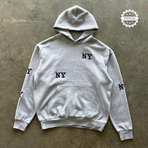New York Old English Embroidered Sweatshirt – Retro MLB Hoodie, Oversized Streetwear Pullover, Unisex Fan Apparel