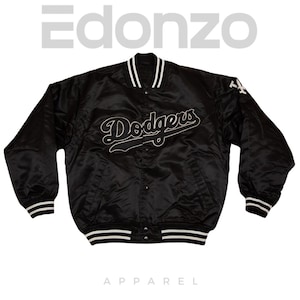 LA Dodgers Black Varsity Jacket – Retro Satin Bomber Jacket, Vintage MLB Baseball Letterman Coat, Casual Fan Apparel for Men, Women & Youth
