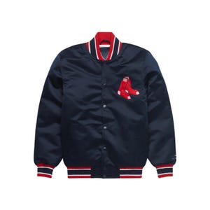Boston Red Sox Vintage Satin Jacket – 90s Style MLB Varsity Bomber, Navy Blue Baseball Outerwear, Classic Team Jacket, Unisex Fashion