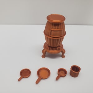 Miniature Potbelly Stove & Pans, 1/24 Scale Railroad Diorama