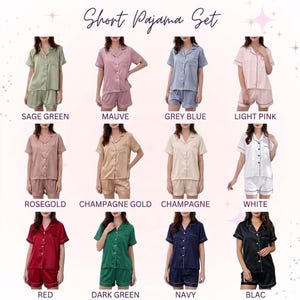 Pyjama's voor bruidsmeisjes, stofblauwe pyjama, bruidspyjama's, aangepaste satijnen bruidsmeisjespyjama, aangepaste korte pyjama's, cadeaus bruidsmeisjes afbeelding 8