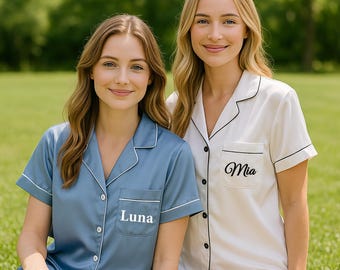 Conjunto de pijama personalizado para damas de honor, pijama azul empolvado, conjuntos de pijama para novias, conjunto de pijama personalizado para mujer, conjuntos de pijama corto personalizados, regalo para damas de honor