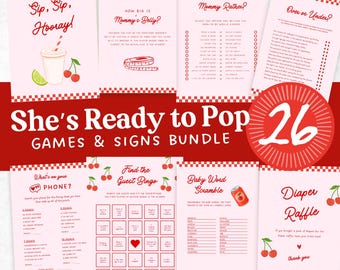 Ready to Pop Baby Shower Games & Signs Bundle: Editable Canva Template (Digital Download