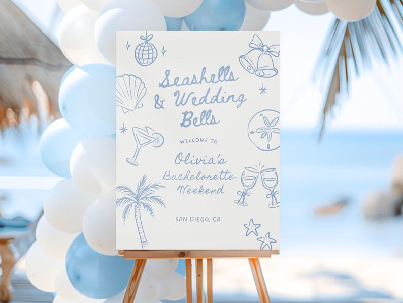 Seashells Wedding Welcome Sign: Bachelorette Party Itinerary (canva ...