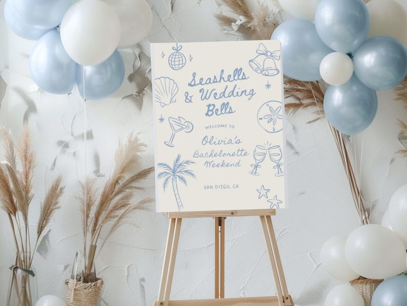 Seashells Wedding Welcome Sign: Bachelorette Party Itinerary (canva ...