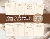 Love is Brewing 33 Bridal Shower Games Bundle, Coffee Lover’s Party Games, Coffee Themed Party Signs, Editable Canva Digital Download