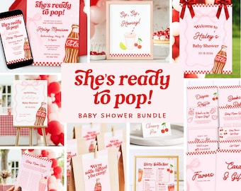 Ready to Pop Baby Shower Bundle, Soda Baby Shower Menu, 2025 Baby Shower Trend Invite, Canva Digital Template Bundle