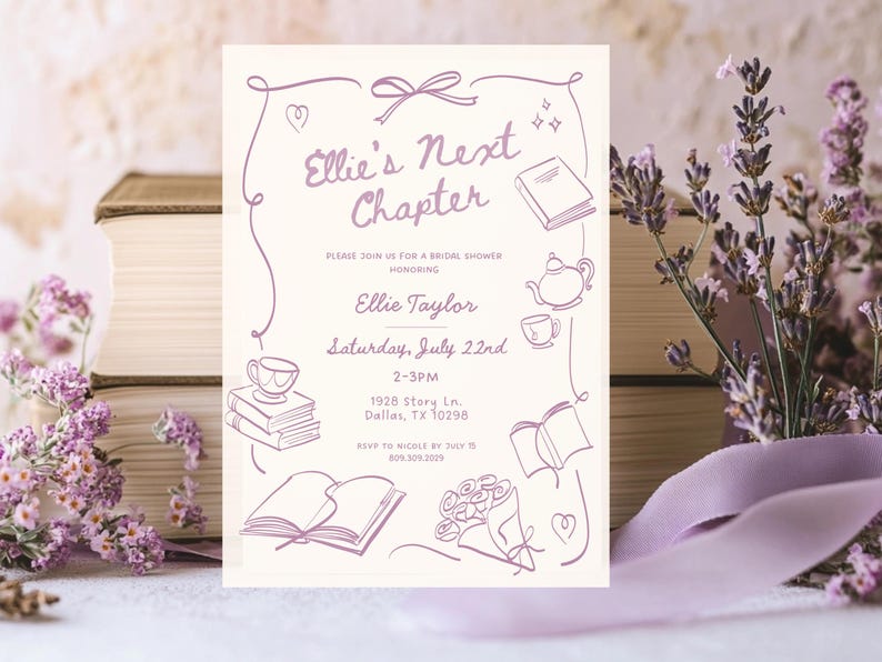 Book Bridal Shower Invitation: Her Next Chapter, Editable Template (Digital Download) image 2