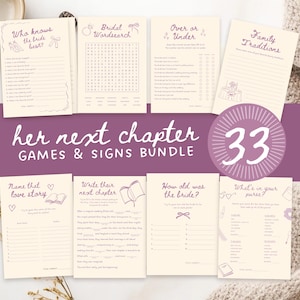 Her Next Chapter 33 Bridal Shower Games Signs Bundle, Book Lover’s Party Games, Book Themed Party Bridal Shower Game Editable Canva Download