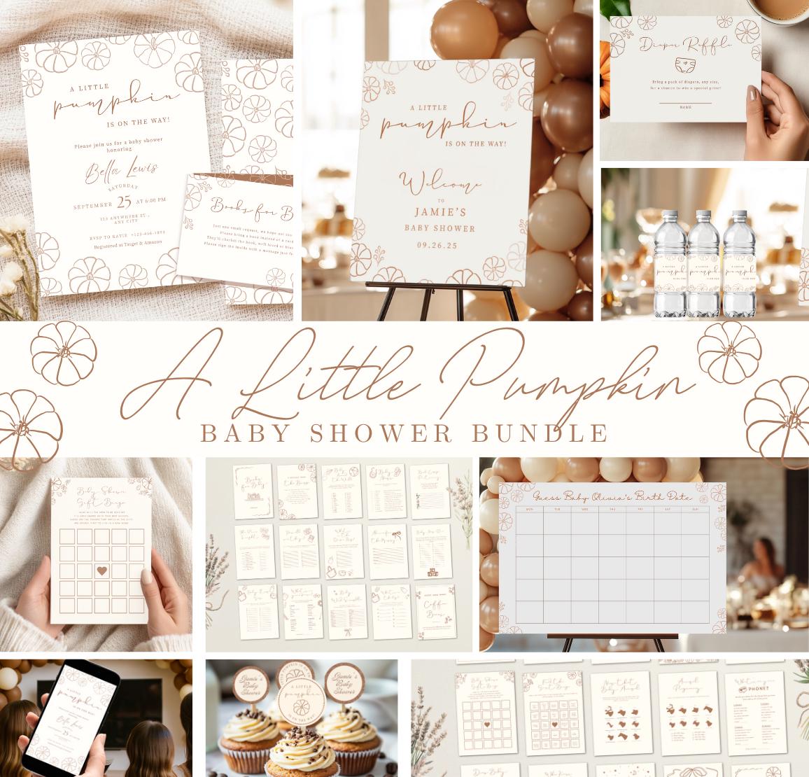 A Little Pumpkin Fall Baby Shower Bundle, Fall Baby Shower Theme, 50+ Designs, Invite Sign Games, Editable Canva Download