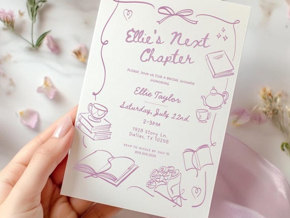 Book Bridal Shower Invitation: Her Next Chapter, Editable Template (Digital Download)