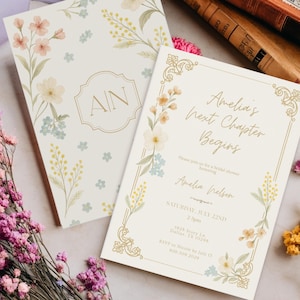 Book Themed Bridal Shower Invitation: Editable Canva Template (Digital Download))