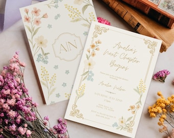 Book Themed Bridal Shower Invitation: Editable Canva Template (Digital Download))