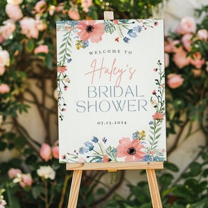 Floral Bridal Shower Sign Template, Editable Wildflower Welcome Sign, Bridal Shower Poster template, Spring Summer Floral Party Sign