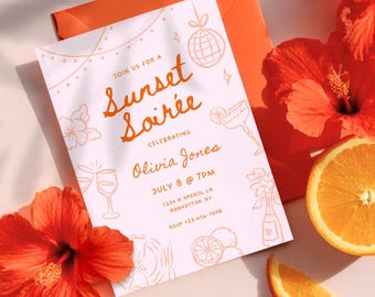 Sunset Soirée Summer Party Invitation for Print and Mobile (Editable Canva, Digital Download)