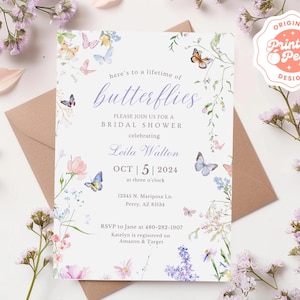 Lifetime of Butterflies Bridal Shower Invite Template, Butterflies Bridal Shower Party Invitation Design Bundle, Instant Digital Download