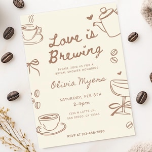 Love is Brewing Bridal Shower Invitation, Coffee Lover’s Party Invite, Coffee Themed Party, Editable Canva, Digital Download, Espresso party