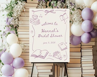 Book Lover Bridal Shower Welcome Sign: Editable Template (Digital Download)