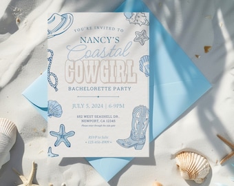 Coastal Cowgirl Bachelorette Party Invitation Design  (Canva Digital Template)