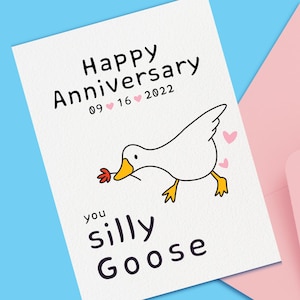 Biglietto d'auguri per l'anniversario di Silly Goose per marito, moglie, fidanzato, fidanzata, partner, coppie, appuntamenti o regalo di nozze, modello Canva personalizzato
