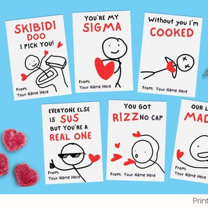 Cartes de Saint-Valentin enfants argot, drôle de classe imprimable Saint-Valentin, carte drôle de Saint-Valentin, Saint-Valentin entre ados, génération Z, Alpha, série 1
