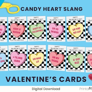 Cartes de Saint-Valentin pour enfants en argot coeur bonbon, Saint-Valentin imprimable drôle en classe, Skibidi Rizz, Saint-Valentin scolaire pour adolescents, génération Z, Alpha