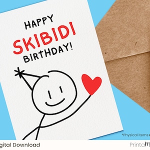 Cartão de aniversário infantil com gíria Skibidi, cartão de felicitações engraçado para impressão, presente para festa de adolescentes, meme de banheiro para professores, geração Z, geração alfa