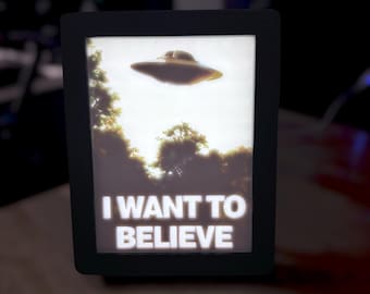 I Want To Believe UFO Lithophane Light Box – 3D Printed Desk Light (USB)
