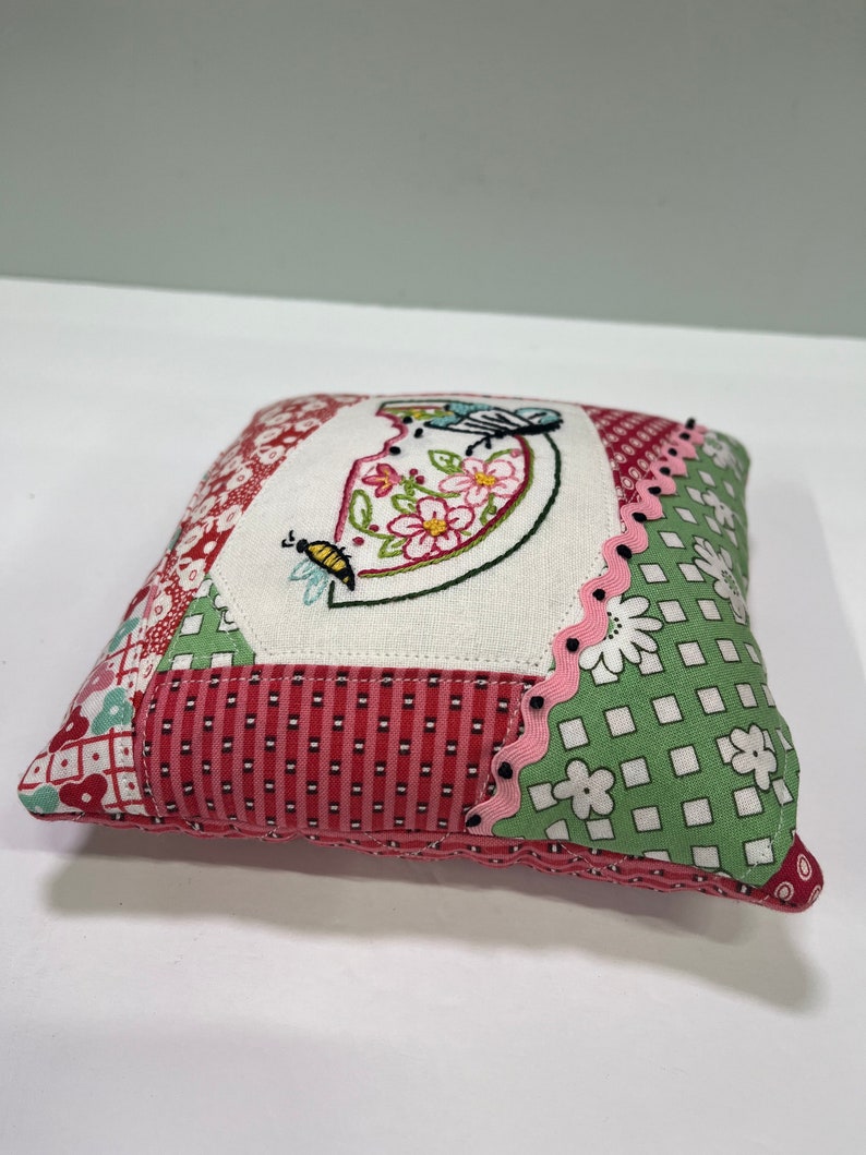 Watermelon Pin Cushion Kit Embroidery Slow Stitch Crazy Quilt style Original Liz Stevens Design image 8