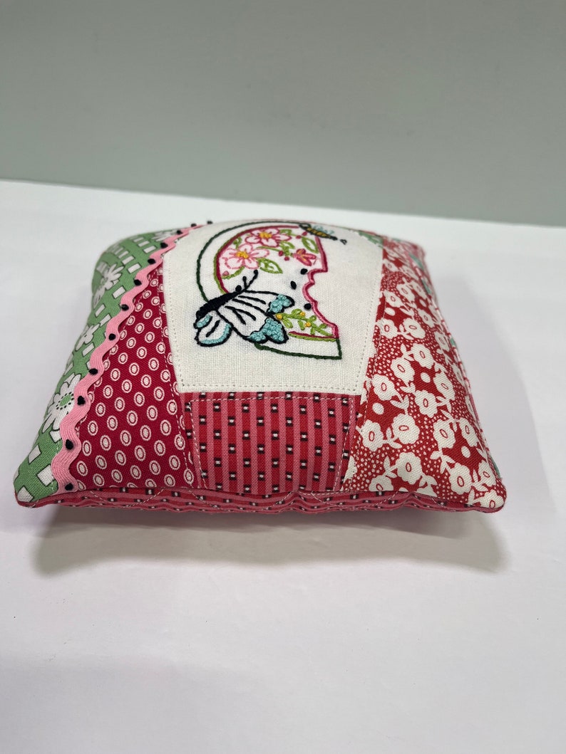 Watermelon Pin Cushion Kit Embroidery Slow Stitch Crazy Quilt style Original Liz Stevens Design image 9