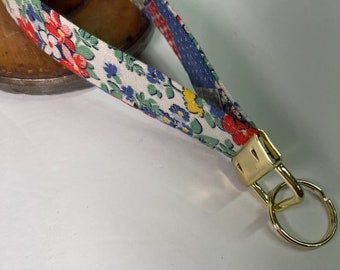 Feedsack Fabric Key Fob Key Chain Vintage Fabric teacher, coworker, family, friend’s Christmas gift lanyard