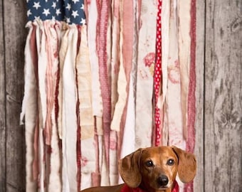 American Rag Flag Americana Ribbon Flag Wall Hanging Porch Decor USA Labor Day Handmade Farmhouse Boho