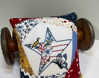 Americana Star Flag Pin Cushion Kit Embroidery Slow Stitch Crazy Quilt style Original Liz Stevens Design