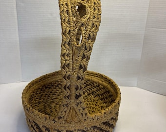 Pine Needle Sweet Grass Raffia Basket Handmade Round Intricate Handle Cherokee?