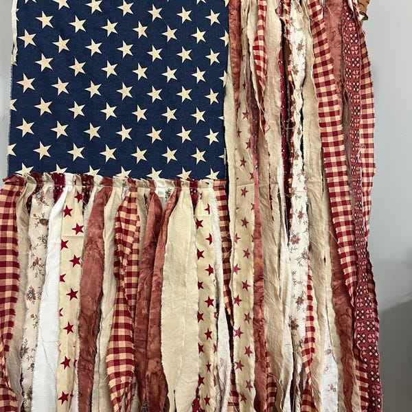 Americana ruban drapeau primitif rustique rouge 4 juillet décor patriotique porche guirlande été drapeau américain ferme bohème toile de fond photo