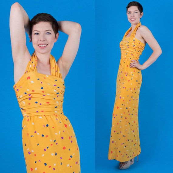 Oscar De La Renta Vintage 70s 80s Yellow Silk Prin