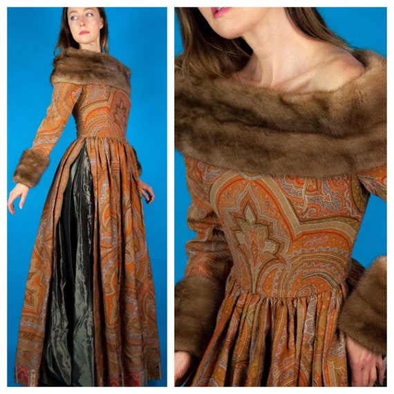LANVIN c.1970s Haute Couture Russian Dress Gown Mi