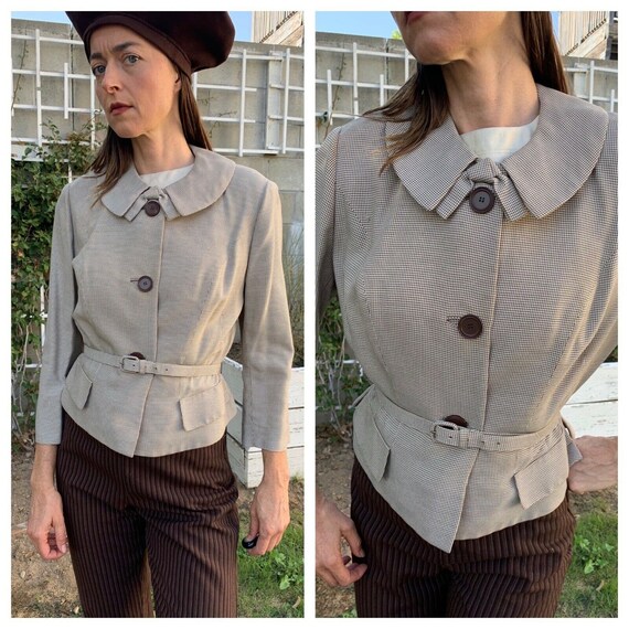HOUNDSTOOTH and BOW Vintage 50s Hourglass Brown Wo