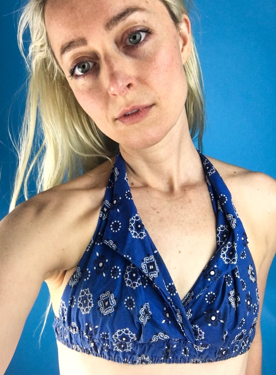 BRILLIANT vintage 40s 50s Blue Bandana Print Crop